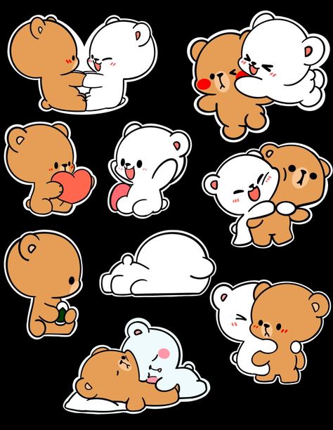 Cute Stickers Cartoon, Cute Pinterest Stickers, Sticker Drawings Cute, Cute Stickers For Best Friends, Cute Drawings Of Friends, Milk And Mocha Bear Sticker, Cute Drawings Bear, Two Bears Cartoon, Cute Drawings Stickers