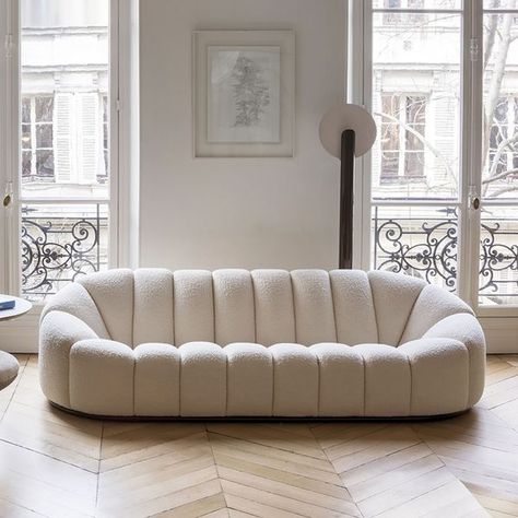 83" Modern Oval Boucle White Upholstered 3-Seater Sofa Latest Sofa Designs, Wool Sofa, White Couches, Set Sofa, Round Sofa, Canapé Design, White Upholstery, Beautiful Sofas, Sofa Colors