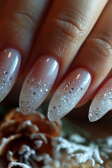 Ombre Glitter Nails Nail Art Designs Glitter Sparkle, Starfall Nails, Nail Designs Glitter Ombre, Ombre Sparkle Nails, Silver Ombre Nails, Frosty Nails, Ombre Glitter Nails, Indian Wedding Nails, Winter Wedding Nails