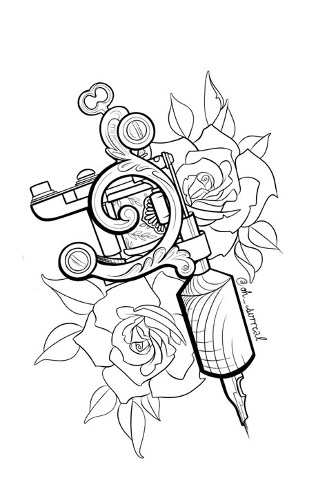 La Muerte Tattoo, Tattoo Machine Drawing, Tattoo Machine Art, Tattoo Machine Design, Tato Maori, Tato Ikan Koi, Tattoo Training, Machine Drawing, Toe Tattoos