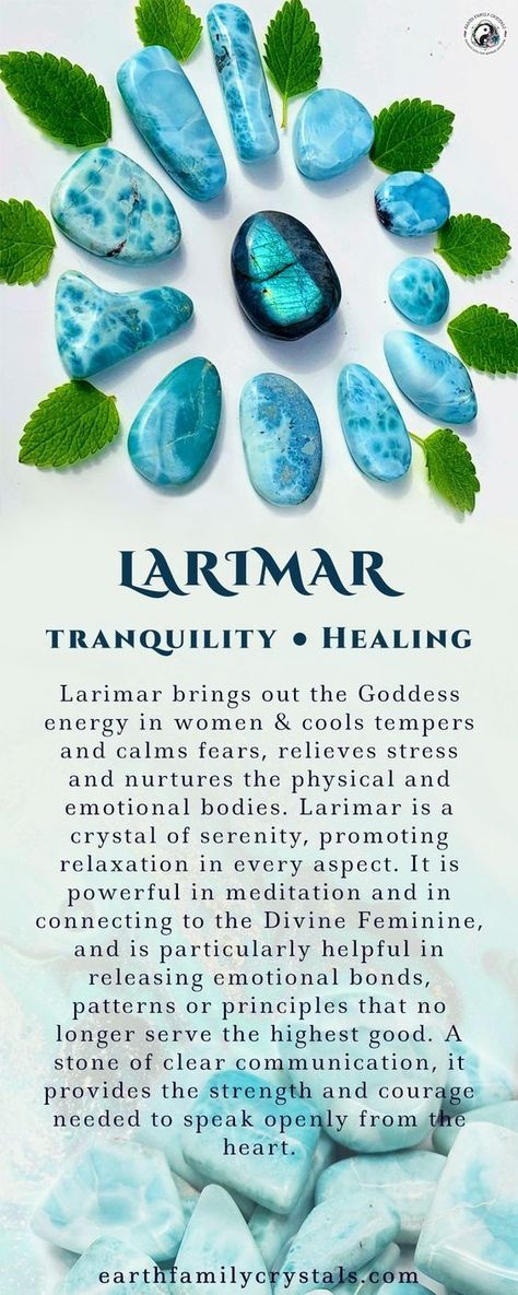 BLUE LARIMAR Crystal Tips & Info! #metaphysical #newage #reiki #crystals       💙 💙 💙   ~Find This stone on our website, Link in Bio Above~ Larimar Crystal Meaning, Larimar Properties, Chakras Crystals, Crystals Healing Properties, Aqua Aura, Spiritual Crystals, Protection Crystals, Crystals Healing, Crystal Therapy