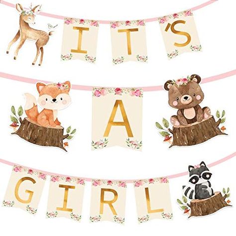 PRICES MAY VARY. Guarantee an Unforgettable Celebration: Take your baby shower and Gender reveal party to the next level! A sweet banner the way you need. This Woodland Animals Banner will definitely add life and a cute look to your venue and give your family and friends a truly fantastic party. This set contains: 1 Woodland Animals “It’s a Girl!” Banner, with gold foil letters Have A Great Party wherever you wish with our Woodland Creatures decoration for home or office! Bring the fall fresh sp Woodland Theme Baby Shower Girl, Woodland Baby Shower Theme Girl, Fox Baby Shower Theme, Woodland Animal Baby Shower Theme, Girl Woodland Baby Shower, Animal Creatures, Boho Themed Party, Woodland Baby Girl, Its A Girl Banner