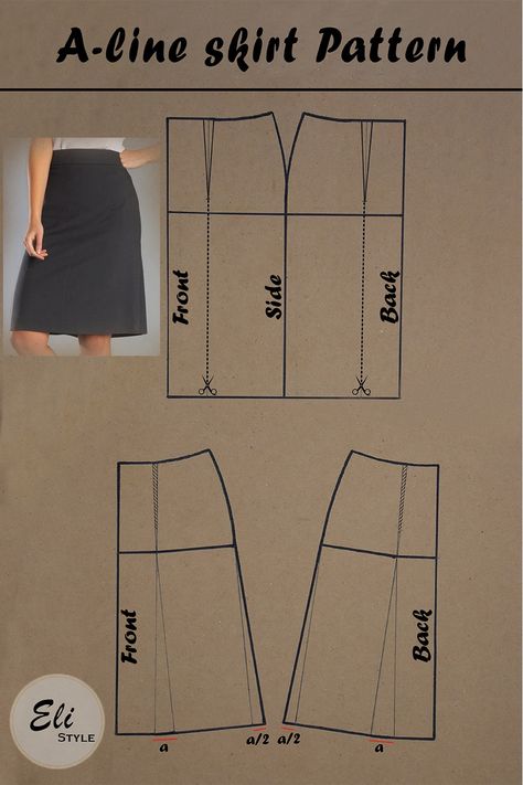 To draft A-line skirt, you can use basic skirt pattern and transfer darts. Draw slash lines and close them. A Shape Skirt Pattern, A Line Pattern Skirt, A Line Skirt Pattern Drafting, A Line Skirt Tutorial, Skirt Pattern A Line, Basic Skirt Sewing Pattern, Aline Skirt Pattern Drafting, Straight Long Skirts, Skirt Patron