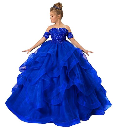 PRICES MAY VARY. Hand Wash Only Girls Pageant Dress, Party Costumes, Pageant Dress, Flower Girl Dress, Girl Dress, Ball Gown, Appliques, Ruffles, Royal Blue