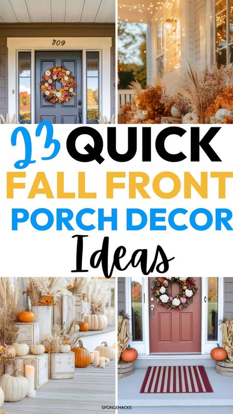 23 Sensational Front Porch Fall Decor Small Front Porch Fall Decor, Small Fall Porch, Small Porch Decorating Ideas, Porch Fall Decorating Ideas, Small Front Porch Decor, Neutral Fall Decor Ideas, Porch Fall Decor, Small Porch Decorating, Fall Front Porch Decor Ideas