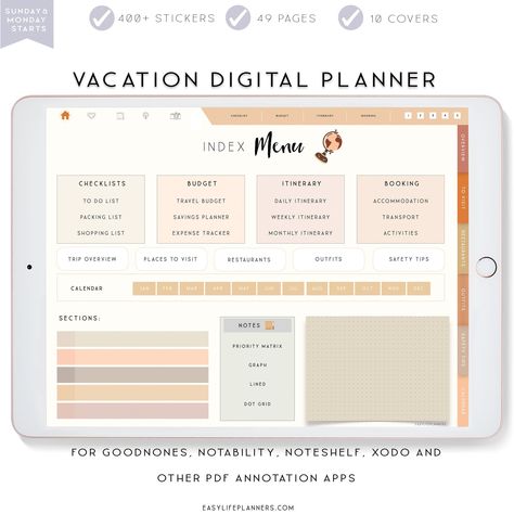 Digital Planner, Notability Planner, Vacation Planner, Travel Planner, Goodnotes Planner for iPad, Boho Digital Planner, Goodnotes Template. prettyplanner #lifeorganizationnotion #minimalist. Digital Planner Notability, Boho Digital Planner, Cropped Png, Planer Cover, Interactive Calendar, Planner For Ipad, Goodnotes Template, Notability Planner, Planner Writing