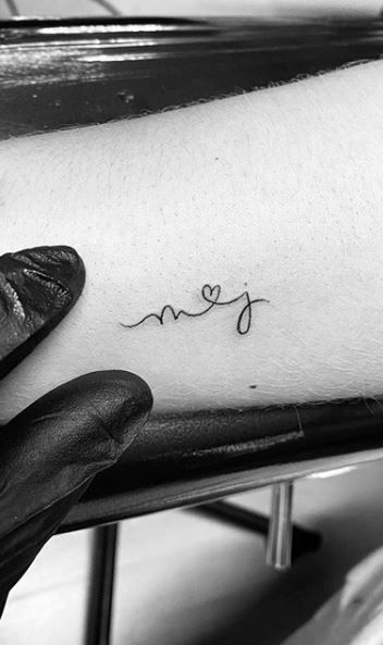 M J Tattoo Letter Initial, E And J Tattoo Initial, Small Husband Tattoo, Subtle Initial Tattoo, Tattoos About Husband, Initial Tattoo On Wrist For Women, Heart With Initals Tattoo, Even If Tattoo Words, Two Initials Tattoo