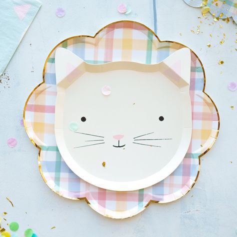 These adorable Kitten Party Plates are perfect for your cat-themed kitty party. These little plates are ideal for tasty treats (for humans or felines, should you wish to throw your cat a fun Kitty Party!) > Made from sustainable FSC paper > Pack of 8 in 4 colors > 2.25 x 7.5 inches Kitten Birthday Party, Kitten Party, Kitten Birthday, Birthday Cat, Cat Birthday Party, Kitty Party, Adorable Kitten, Party Animals, Meri Meri