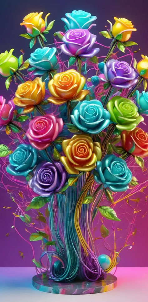 Colorful Flowers Wallpaper, Neon Flowers, Art Of Beauty, Flowers Wallpaper, Flower Wallpaper, Colorful Flowers, Phone Wallpaper, Iphone Wallpaper, Roses