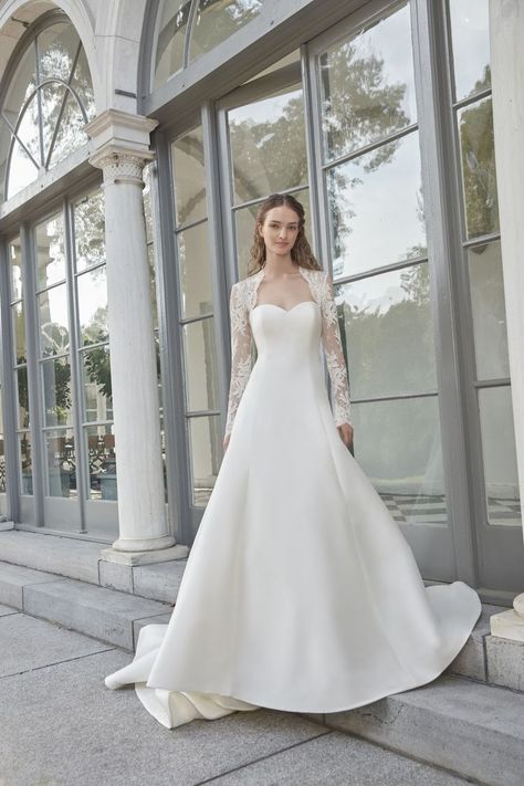 Sareh Nouri Wedding Dress, Sareh Nouri Bridal, Christian Wedding Gowns, Queen Wedding Dress, Sareh Nouri, Queen Anne Neckline, Column Wedding Dress, Fairytale Gown, Lace Shrug