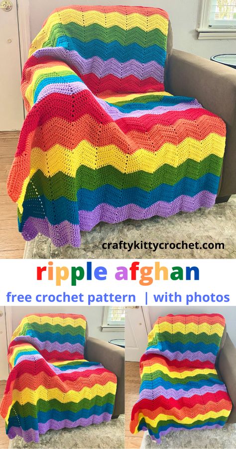 Crochet Borders For Blankets, Crochet Ripple Afghan Pattern, Ripple Afghan Pattern, Crochet Blanket Rainbow, Crochet Ripple Afghan, Chevron Afghan, Crochet Blanket Chevron, Ripple Afghan, Chevron Crochet