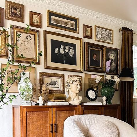 Vanessa Chaverri-Gratz | Interior Decor on Instagram: "I don’t know about you, but I’ve been loving capturing some wider angles of my favorite spaces. Why not get a better view?   Naturally, I thought I would share. 📸 Now, did you catch all those happy ferns? 🌿" Airbnb Room, Wall Game, Gallery Ideas, Office Inspo, Hallway Decor, Gallery Walls, Traditional Living, Wall Gallery, Modern Traditional