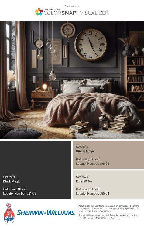 I just created this color palette with the Sherwin-Williams ColorSnap® Visualizer app on my Android phone. What do you think? You can learn more about ColorSnap Visualizer and get it on your phone free by visiting https://www.sherwin-williams.com/content/colorsnap.html. Sherwin Williams Dark Neutrals, Green Black Sherwin Williams Bedroom, Iron Ore Sherwin Williams Living Rooms, Tricorn Sherwin Williams, Iron Ore Interior Walls, Tungsten Sherwin Williams, Iron Ore Room, Black Magic Paint Sherwin Williams, Sherwin Williams Cocoon