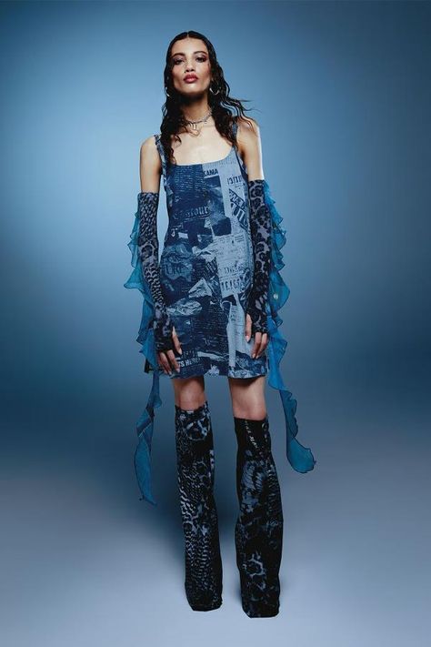 Versace Jeans Couture Spring Summer 2024 Lookbook Y2k Nostalgia, Collection Couture, Spring Summer 2024, Denim Patchwork, Versace Jeans Couture, Ruffled Sleeves, Versace Jeans, Cropped Trousers, Spring 2024