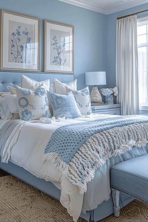 Pale Blue Room, French Blue Bedroom, Pale Blue Bedrooms, Nordic Bedroom Decor, Baby Blue Bedrooms, Light Blue Rooms, Costal Bedroom, Light Blue Bedroom, Bedroom False Ceiling