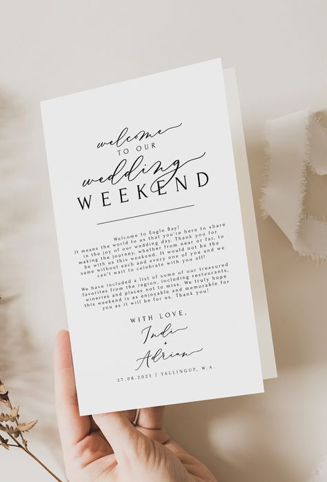 Destination Wedding Welcome Booklet, Wedding Welcome Booklet, Wedding Welcome Pack, Welcome Letter Wedding, Wedding Weekend Ideas, Save The Weekend, Wedding Programs Simple, Order Of Events Wedding, Step Parents