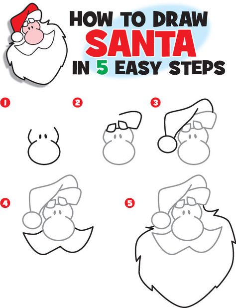 SANTA EN 5 PASOS Draw Santa, Trin For Trin Tegning, Creativity Drawing, How To Draw Santa, Christmas Doodles, 카드 디자인, Santa Face, Christmas Drawing, Learn How To Draw