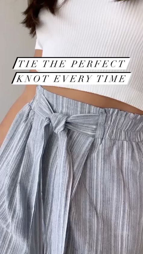 How To Tie Cute Knots For Shirts, How To Tie A Flat Knot, Belt Knots Waist, Ways To Tie A Dress Belt, How To Tie A Dress Belt Knots, Tying A Knot In A Dress, Tie A Knot Belt, How To Tie A Fabric Belt On Pants, How To Tie Shorts Knot