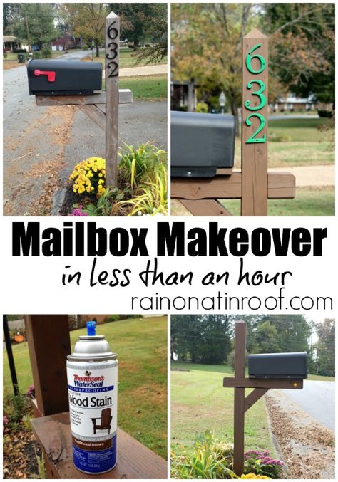 This looks like a great idea - easy too. Mailbox Makeover in under an hour via RainonaTinRoof.com Mailbox Makeover, Mailbox Landscaping, Diy Mailbox, Modern Farmhouse Diy, Mailbox Decor, Mailbox Post, Diy Outdoor Decor, Craft Stuff, Décor Diy