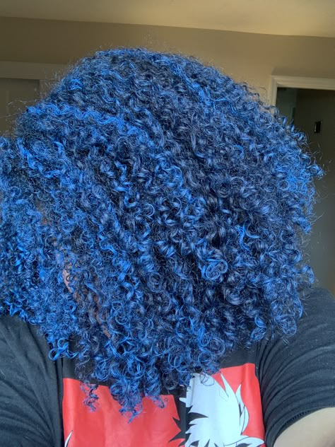 Curly Blue Hair, Blue Curly Hair, Blueberry Hair, Blue Natural Hair, Blue Afro, Natural Hair Highlights, 3c Natural Hair, Black Hair Inspiration, Dyed Hair Blue