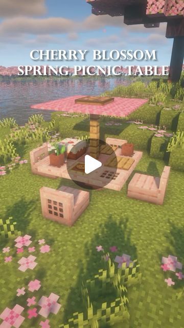 Arayzia on Instagram: "Minecraft Cherry Blossom Spring Picnic Table  🌸Follow for more! 🌿Check out my other socials in my bio! 🦋 No Reposting _________________________________  #minecraft #minecraftjava #minecraftjavaedition #minecraftbedrock #minecraftpe #minecraftpocketedition #minecraftbuilds #minecraftbuild #minecraftbuilding #minecraftbuilder #minecraftarchitecture #minecraftideas #minecraftonly #minecraftdaily #minecraftcreations #minecraftpc #minecrafthouse #minecrafthouses #minecrafthouse #minecrafter #minecrafters #minecrafttutorial #coquette #bow #bowtrend" Minecraft Outside Table, Cherry Blossom Picnic Minecraft, Minecraft Cherry Blossom Pond, Backyard Minecraft Ideas, Picnic Table Minecraft, Minecraft Interior Design Cherry Blossom, Minecraft Picnic Spot, Cherry Blossom Bed Minecraft, Cherry Blossom Farm Minecraft