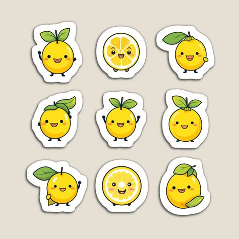 Get my art printed on awesome products. Support me at Redbubble #RBandME: https://www.redbubble.com/i/magnet/Cute-lemons-stickers-set-1-by-Baart72/147882860.TBCTK?asc=u Lemon Stickers Free Printable, Cute Sticker Ideas Easy, Sticker Design Aesthetic, Packaging Sticker Design, Lemons Aesthetic, Design Packaging Ideas, Lemonade Sticker, Sticker Themes, Lemon Cute