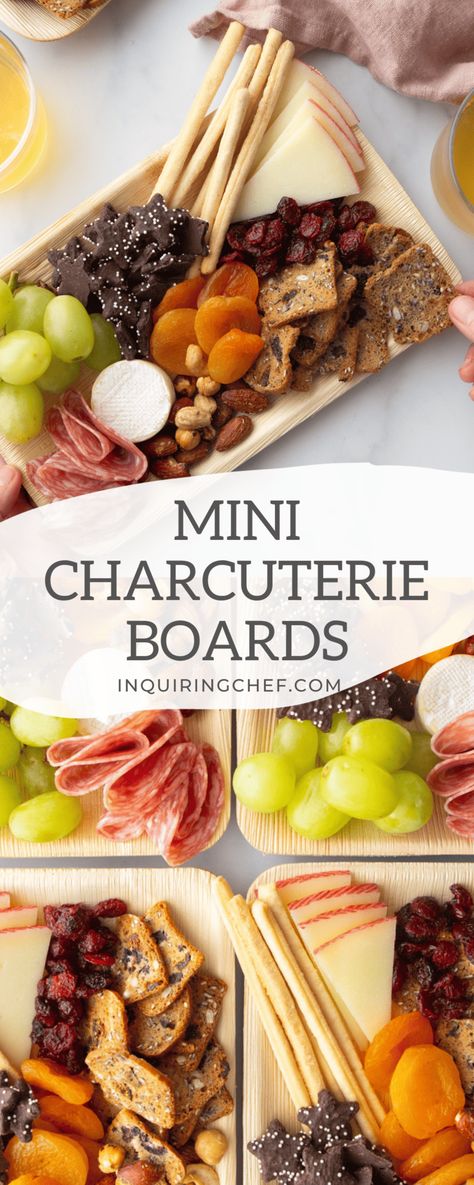 Charcuterie boards are a fun addition to any gathering, but sometimes mini charcuterie boards make more sense than a larger display. Small charcuterie boards are great for events where you want everyone to grab something quickly and mingle, for a movie night where you want everyone to get an even mix of the foods, or for an event where you just want to portion everything out ahead of time. #charcuterie #snacks #entertaining #easyrecipe #mini Charcuterie For Small Group, Cheese And Charcuterie Board Display, Charcuterie For One Person, Charcuterie Board Ideas For One Person, Individual Charcuterie Trays, Food For Charcuterie Board, Mini Grazing Board, Book Club Charcuterie Board Ideas, Small Cookie Charcuterie Board