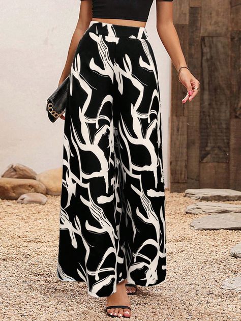 Free Pants Outfit, Long Wide Leg Pants Outfit, Loose Pants Outfit Casual, High Waisted Loose Pants, Bas Large, Ladies Pant, Printed Pants Outfits, Loose Pants Outfit, Stylish Outfits Casual