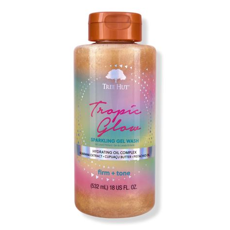 Tropic Glow Sparkling Gel Wash - Tree Hut | Ulta Beauty Tree Hut Shower Gel, Tree Hut Body Oil, Preppy Shower Products, Tree Hut Body Wash, Target Wishlist, Tree Hut Tropic Glow, Shower Products, Shower Skin Care, Golden Amber