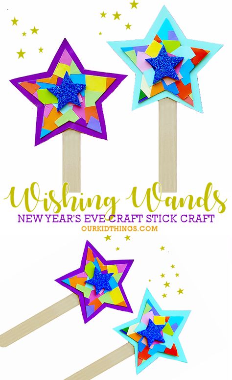 New Year’s Eve Wishing Wands Craft #newyearseve #newyearsforkids #wishingwands #kidscraft #kidcrafts Wish Crafts For Kids, New Years Craft For Kids, New Year�’s Eve Preschool Activities, New Years Arts And Crafts For Kids, New Years Childrens Church Craft, New Years Toddler Crafts, New Years Crafts For Preschoolers, Wand Craft Preschool, Magic Wand Craft Preschool