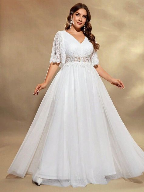 Aline Wedding Dress With Sleeves Plus Size, Wedding Dress Styles Plus Size, Wedding Dresses Plus Size With Sleeves, Plus Size A Line Wedding Dresses, Wedding Dresses For Plus Size Women, Wedding Dress Plus Size Simple, Plus Size Elopement Dress, Wedding Dress For Plus Size, Star Wars Wedding Dress