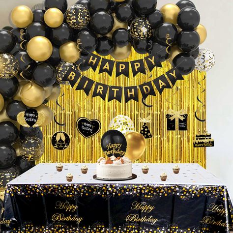 PRICES MAY VARY. PACKAGE - The black gold birthday decorations include 36 x black gold latex balloons, 3 x foil balloons, 2 x gold fringe curtain, 1 x happy birthday banner, 6 x hanging swirls, 1 x birthday sash, 1 x tablecloth. It's the man birthday party decorations. MATERIAL - Balloons are made of latex. The accessories of the birthday party supplies are good quality. PARTY DECOR - The black and gold party decorations can be used on many occasions. Suit for scenes like 10, 18, 21, 30, 40, 50, Cake Toppers For Men, Black And Gold Birthday Decorations, Gold Black Birthday, Birthday Decorations Black, Mens Birthday Party Decorations, Black And Gold Party Decorations, Father's Day Party, Black And Gold Birthday, 90th Birthday Decorations