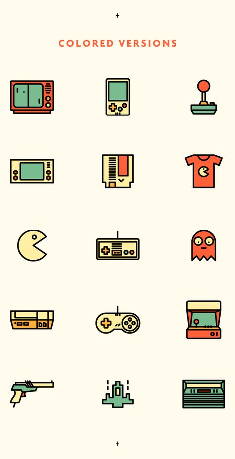 Retro Games on Behance Retro Game Icons, Retro Game Aesthetic, Retro Gaming Aesthetic, Retro Symbols, Gaming Icon, Retro Icons, Minimal Shirt Design, Icon Game, Retro Arcade Games