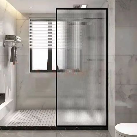 fluted glass Lake Bathroom, Black Shower Doors, Glass Shower Panels, Bath Door, Corner Shower Enclosures, Shower Screens, Glass Shower Door, Shower Glass, Reeded Glass