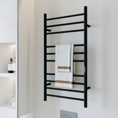 Towel Warmer with Timer and LED Indicator,Wall Mounted,Fast Heating,Built-In Timer with LED Indicators,Easy to Install Finish: Matte Black Towel Rack Warmer, Tiny Bathroom Towel Rack, Bathroom Drying Rack, Towel Drying Rack Bathroom, Wall Towel Rack, Towel Warmer Rack, Heated Towel Racks Bathroom, Ensuite Ideas, Heated Towel Warmer