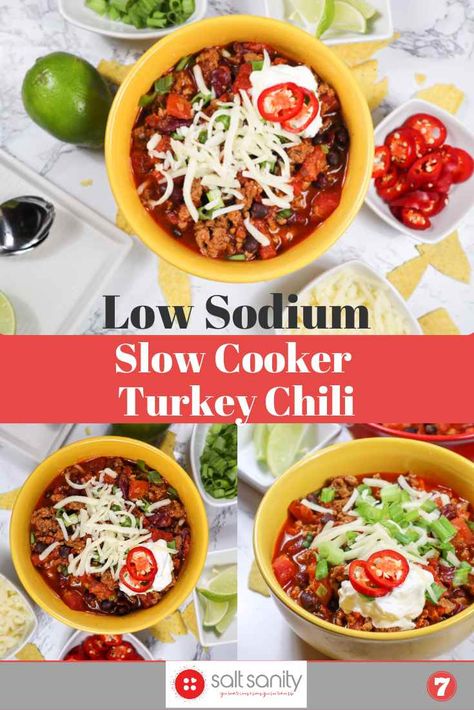 This Easy Low Sodium Chili with Ground Turkey has all the flavor with a fraction of the sodium found in most recipes. Here are a few tips for making a low sodium chili. Foods High In Sodium, Chili With Ground Turkey, Low Sodium Chili, Low Sodium Pizza, Easy Low Sodium Recipes, Recipes Using Ground Turkey, Low Sodium Soup, Low Sodium Snacks, High Sodium Foods