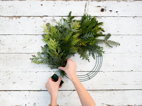 How To Create A Foraged Evergreen Wreath - Floret Flowers Christmas Wreaths Diy Evergreen, Wreath Making Party, Wreath Making Kits, Evergreen Swag, Cedar Wreath, Holiday Hostess Gifts, Diy Christmas Wreaths, Evergreen Wreath, Flower Farmer