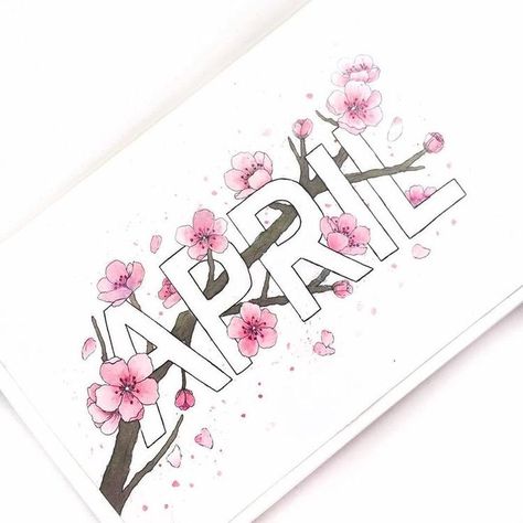 Cherry Blossom Drawing, April Bullet Journal, Sakura Season, Bullet Journal Month, Kalender Design, Bullet Journal 2019, Bullet Journal Cover Page, Japan Illustration, Kawaii Pens