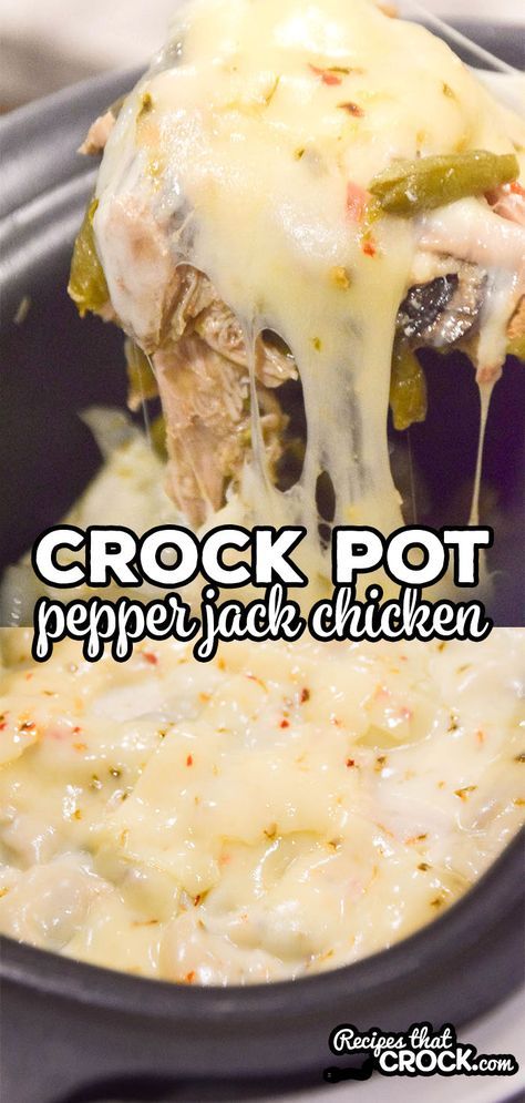 This Crock Pot Pepper Jack Chicken is one of our family's favorite slow cooker dinner recipes. It is a super simple one-pot crock pot meal. Great low carb crock pot recipe Pepper Jack Chicken, Jack Chicken, Low Carb Crock Pot Recipes, Slow Cooker Dinner Recipes, Keto Crockpot Recipes, Diner Recept, Crock Pot Chicken, Low Carb Diets, Slow Cooker Dinner