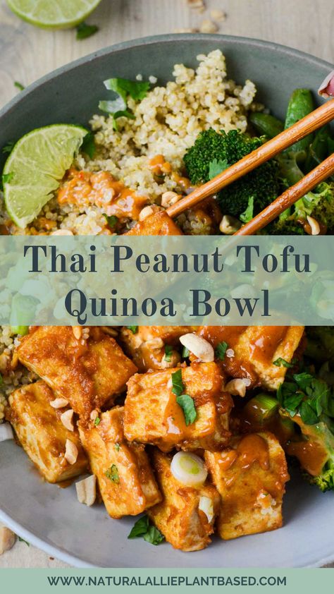 Greek Tofu Bowl, Tofu And Quinoa Recipes, Tofu Quinoa Bowl, Thai Peanut Tofu, Tofu Dinner Recipes, Tofu Quinoa, Peanut Tofu, Tofu Recipes Healthy, Tofu Recipes Easy