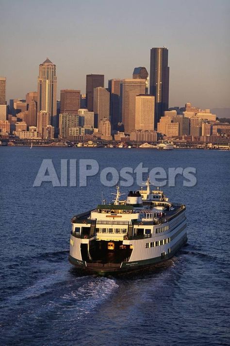 Ferry Boat in Elliot Bay by NaxArt Transportation Photographic Print - 41 x 61 cm New York Scrapbooking, San Francisco Pictures, Transportation Poster, Ferry Boat, Ellis Island, Public Transport, San Francisco Skyline, Sydney Opera House, Photographic Print