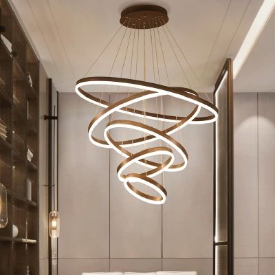 Modern Black Chandeliers, Hoop Chandelier, Led Ceiling Light Fixtures, Modern Lighting Chandeliers, Ring Chandelier, Ceiling Lights Living Room, Acrylic Led, Living Room Ceiling, Warm White Light