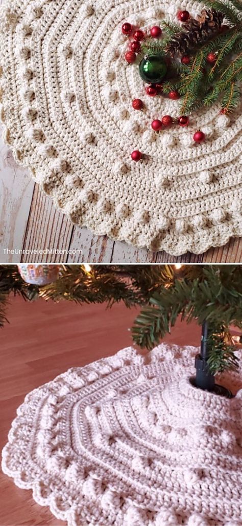 Amazing Christmas Crochet Tree Skirt Ideas - Pattern Center Christmas Crochet Tree, Tree Skirt Ideas, Small Christmas Tree Skirts, Christmas Tree Skirt Crochet Pattern, Christmas Tree Rug, Crochet Tree Skirt, Christmas Tree Skirts Patterns, Skirt Pattern Free, Tree Skirt Pattern