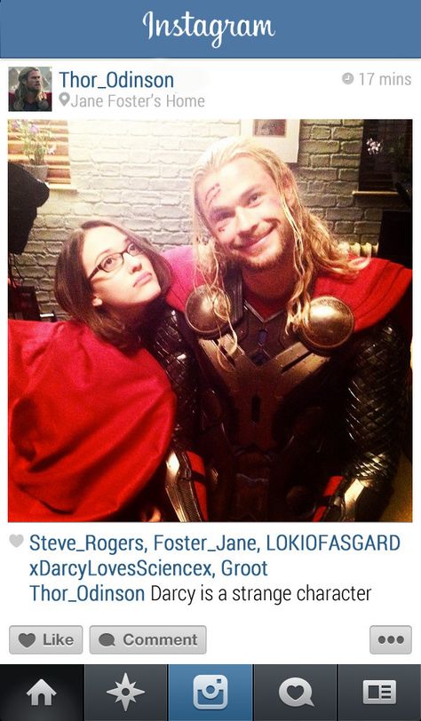 Thor | 13 Instagrams From The Marvel Universe Christopher Hemsworth, Kat Dennings, Dc Movies, Marvel Films, Avengers Assemble, Marvel Dc Comics, Chris Hemsworth, Tony Stark, The Villain