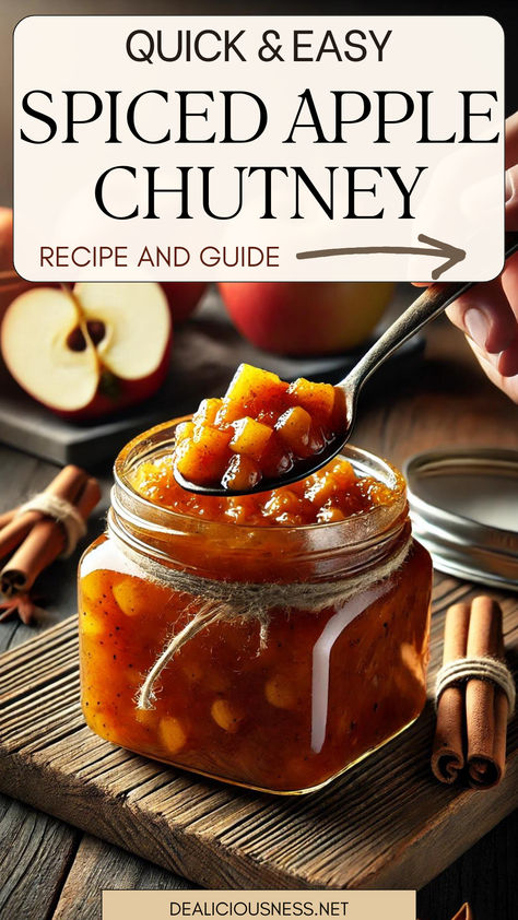 Looking for a way to spice up your fall dishes? This sweet and spicy apple chutney is the perfect recipe to use up those fresh apples from your local farmers’ market. With just the right amount of sweetness and a touch of heat, which can be adjusted by adding chili flakes, this chutney pairs beautifully with roasted meats, cheese platters, or spread over toast. Bonus: It’s easier to make than you think, and it’ll make your kitchen smell amazing! Spiced Apple Chutney Recipe, Indian Apple Chutney Recipe, Pear Chutney Recipe Easy, English Chutney Recipes, Simple Chutney Recipes, Quick Chutney Recipes, Spicy Apple Chutney, Chutney Recipes Easy, Spicy Chutney Recipes