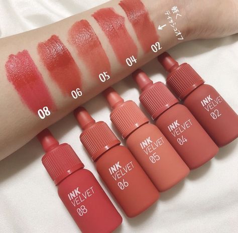 Peripera Swatches, Peripera Ink Mood Matte Tint, K Beauty Lipstick, Peripera Ink Mood Drop Tint, Peripera Ink Velvet Swatch, Peripera Ink Velvet, Alat Makeup, Beauty Makeup Tutorial, Lipstick Kit