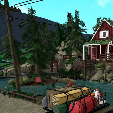 Cabin In The Woods Bloxburg, Camp Layout Bloxburg, Bloxburg Forest Cottage, Bloxburg Cabin House Ideas, Summer Camp Bloxburg Layout, Bloxburg Summer Camp Ideas, Bloxburg Campsite Ideas, Bloxburg Campsite Layout, Summer Camp Bloxburg