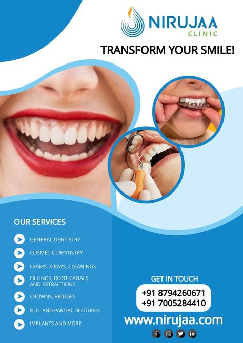 Dental Services Offered, Dental Services Poster, Dental Clinic Advertisement, Dental Posters For Clinic, Dental Flyer Design, Dental Clinic Ads, Dental Poster Design, Dental Care Poster, Dental Clinic Poster