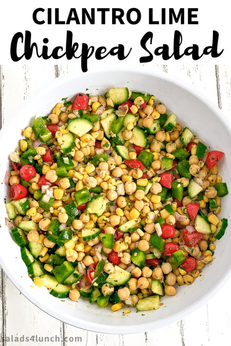 Garbanzo Beans Salad, Cilantro Salad, Chickpea Salad Recipes, Cilantro Lime Dressing, Salad Pasta, Summer Corn Salad, Pea Salad, Summer Fresh, Lime Dressing