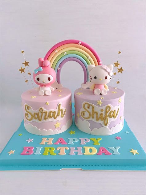 Hello Kitty Fondant, Cake Hello Kitty, Kue Fondant, Hello Kitty Rainbow, Hello Kitty Birthday Theme, Modern Birthday Cakes, Hello Kitty Birthday Cake, Cheesecake Bites Recipe, Stars Gold